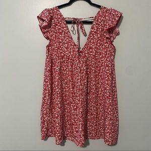 Large Red Floral Shein Dress with deep V